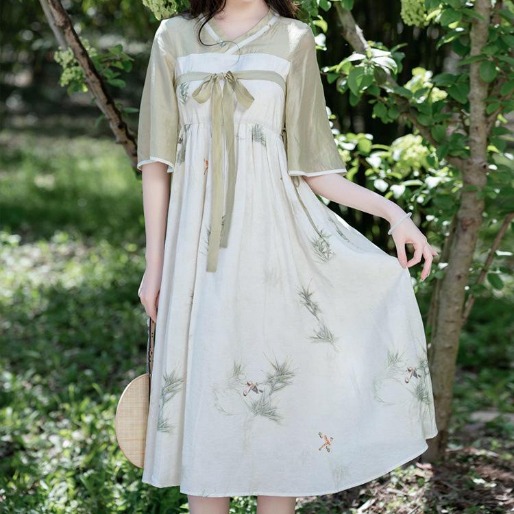 

2026 Summer Mori-kei V-neck Fairy Dress: Fresh Literary Han Style S