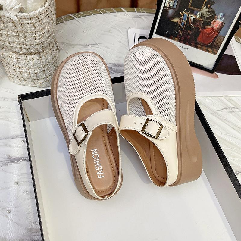 French Baotou Half Slippers Women's 2025 Summer New Retro Versatile Mesh One Pedal Hollow Boken Half Slippers