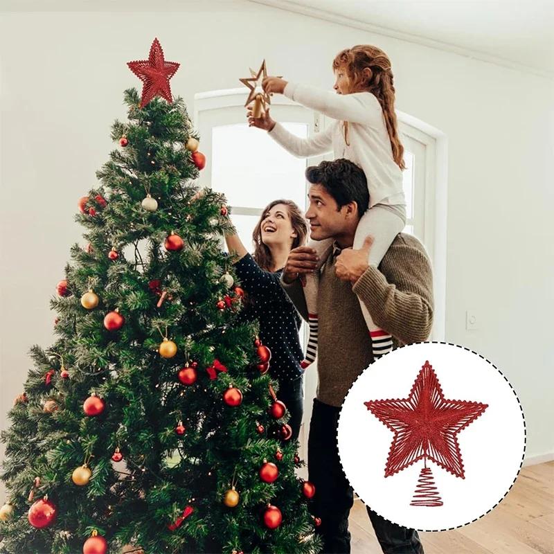 25cm Roter Glitzer Weihnachtsbaumspitze Eisenstern Weihnachtsdeko für Zuhause Weihnachtsbaumschmuck Navidad Neujahr 2025 Natal Noel