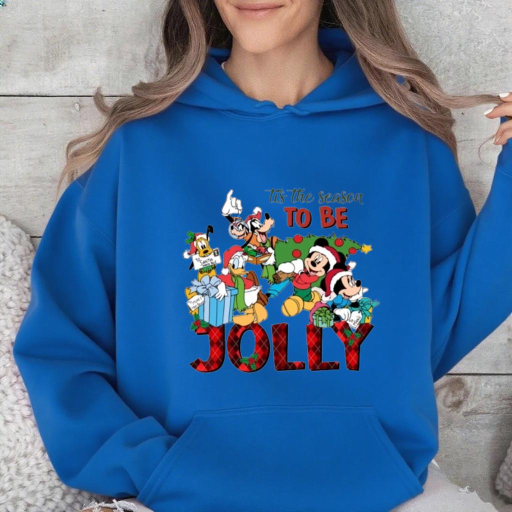 Disney Οικογενειακές Εμφανίσεις, Χριστουγεννιάτικο Πολύχρωμο Φούτερ με Κουκούλα Mickey Mouse, Μοντέρνο Αμερικανικό Brand Casual Φαρδύ Τοπ