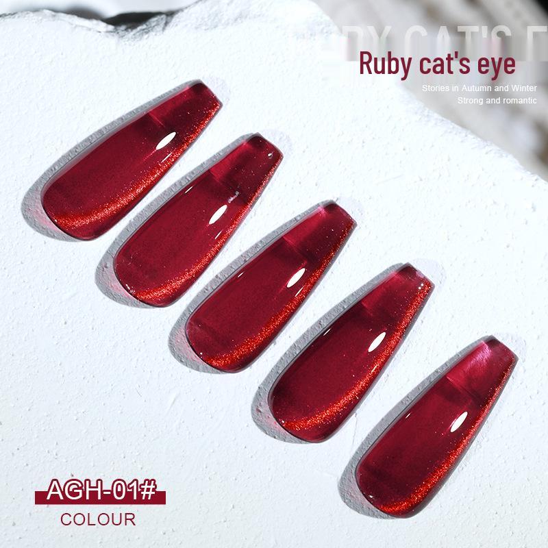 AS New Gem Red Cat Eye Gel Polish - Autumn/Winter 2022 Dynamic Crushed Diamond Crystal Cat Eye Nail Art