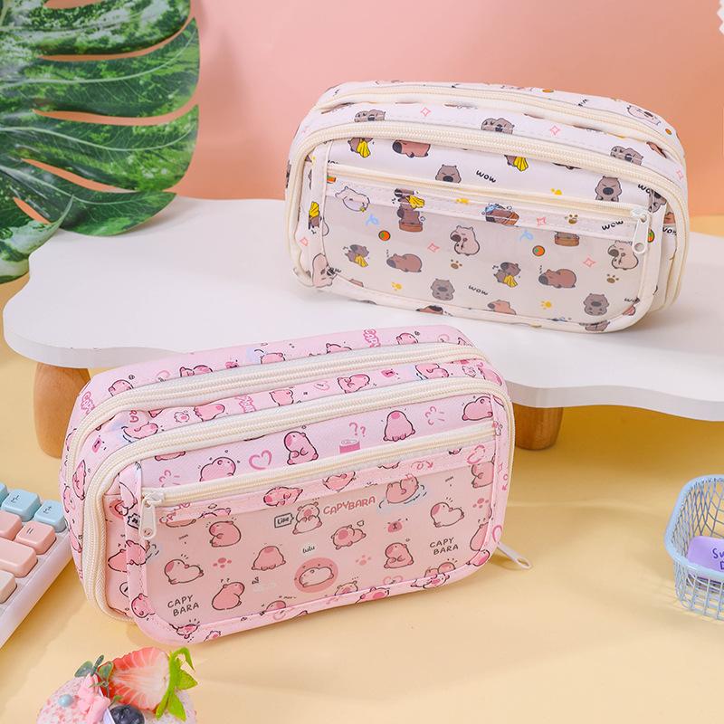 1Pcs Large Capacity Capibala Pen Bag Stationery Storage Bag High Quality Kapibara Cartoon Pencil Case With Flip Top