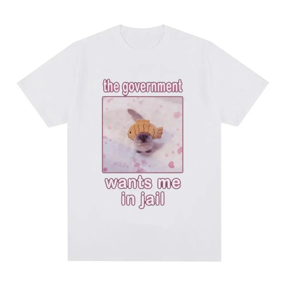 The Government Wants Me To Go To JailFun Cat Meme T-shirt Womens Fashion Harajuku Tshirtcasual Short Sleeved T-shirt