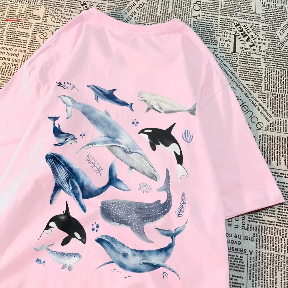 Fashion Women'S T-Shirts Ocean And Whales Printing Tops O-Neck Soft Short Sleeve Summer Casual Female Clothes