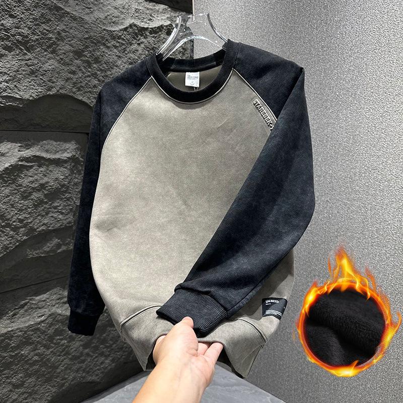 2025 Men's Korean Style Fleece Hoodie: Trendy Autumn/Winter Long Sleeve Pullover