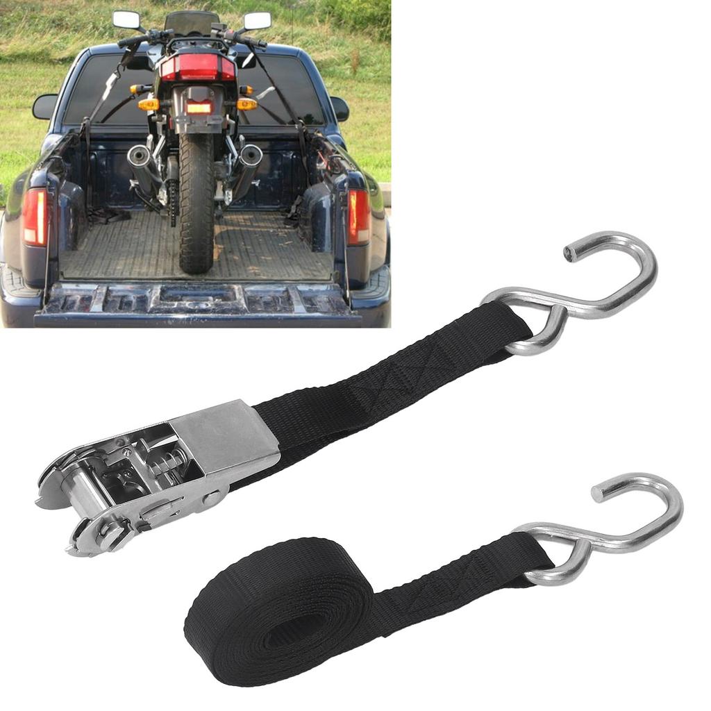 1in 25mm Ratchet Tie Down Straps Black Rust Proof   Stitching for MotorcycleTrailer Truck Kayak Boat