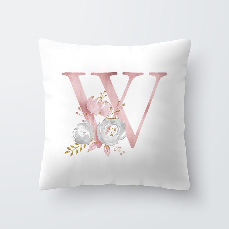 Pink Letter Decorative Floral Pillow Gold Alphabet Cushion for Sofa Polyester Pillowcase Decoration Salon