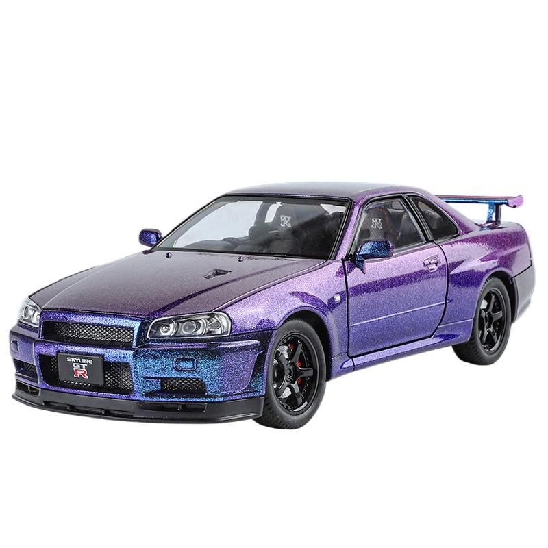 1/24 Nissan Skyline Ares GTR R34 Model Mașină Sport Aliaj Diecasts Metal Vehicule Mașină de Curse Model Sunet Lumină Jucării pentru Copii Cadou