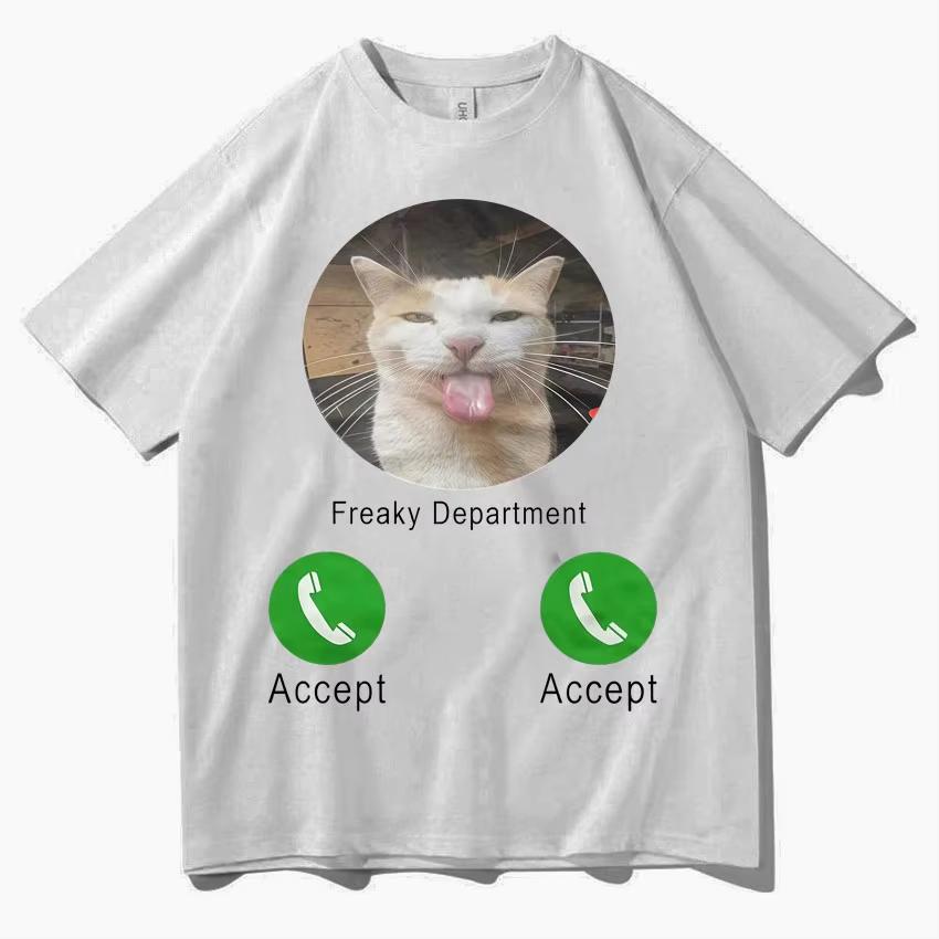 Cat Meme Calling Tshirt Unisexs Unisexs Loose Crew Neck Y2k Short Sleeve Casual Daily Wear Short Sleeves Teenagers Cotton Clothing