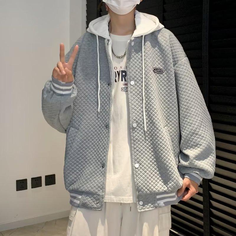 Men's Autumn Waffle Jacket: Trendy Hong Kong Style, Versatile Loose-Fit Baseball Coat for Couples