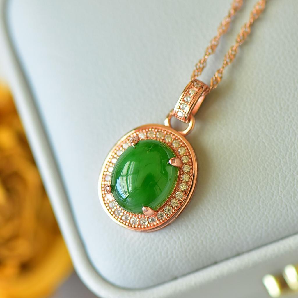 Hotan Jade S925 Silver Inlaid Jasper Egg Face Pendant for Women