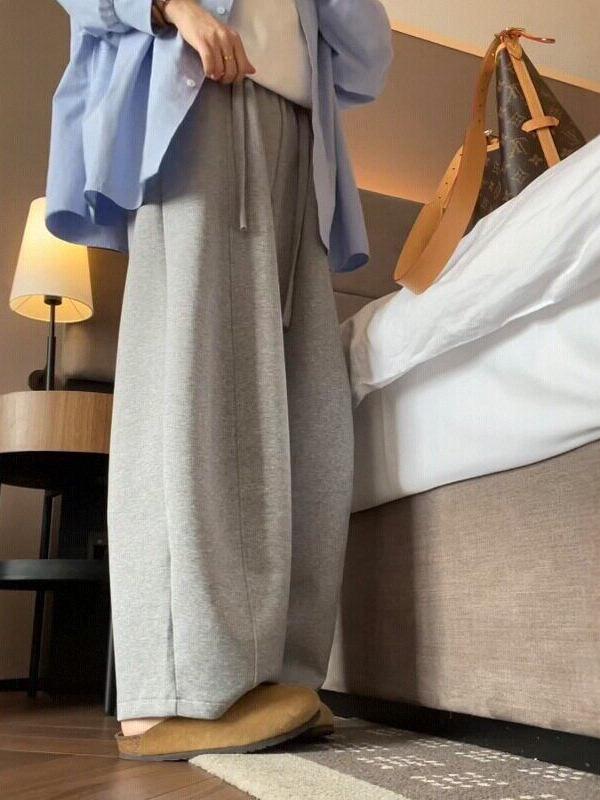 Plus Size Grey Wide-Leg Scythe Women's Sports Pants - Lazy Style (Spring 2026)