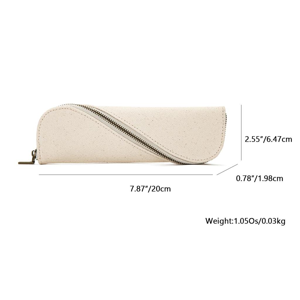 YONBEN Slim Lightweight Cotton Canvas Pencil Case Beige Small Compact Stationery Pen Pouch 7.87 x 0.78 2.55 in