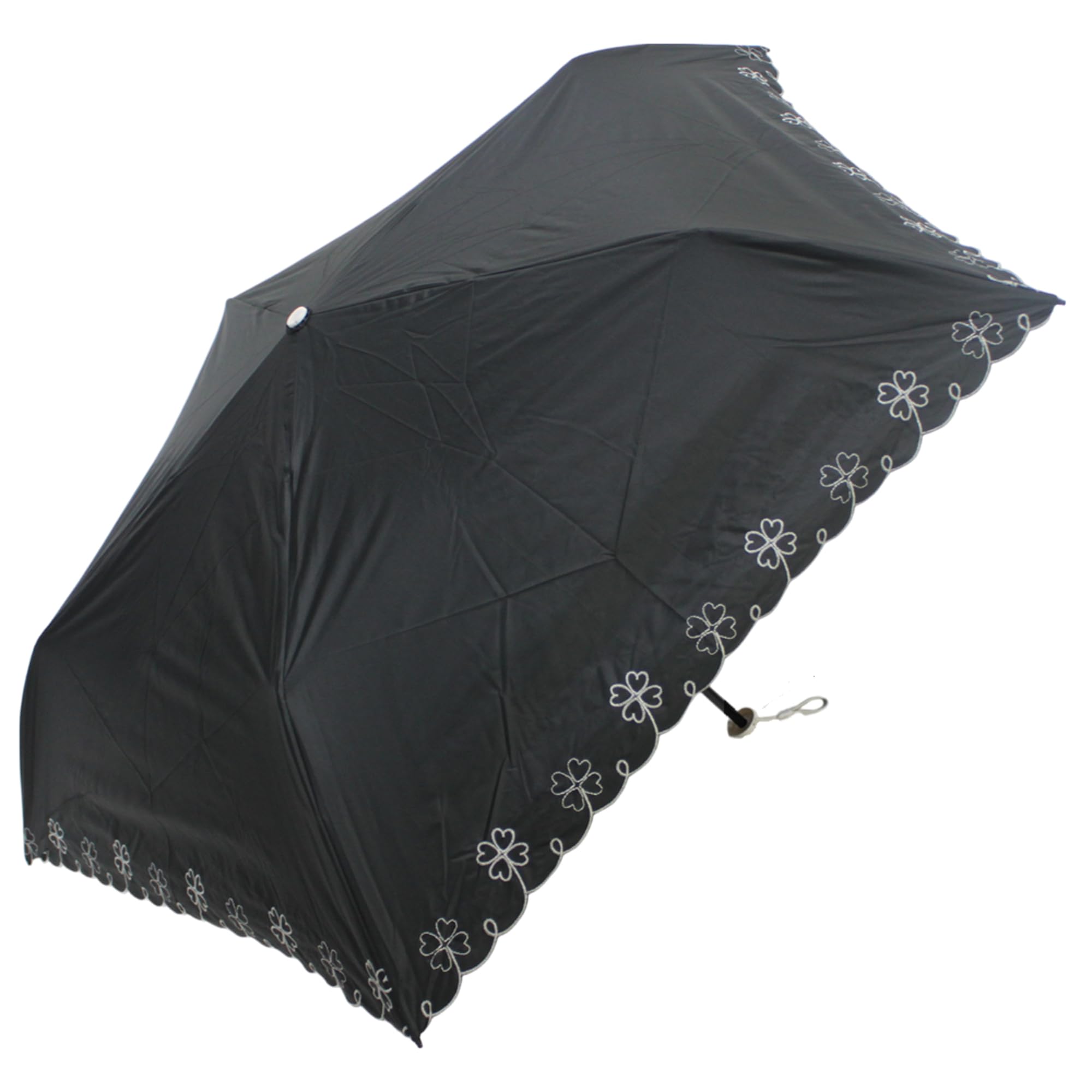 

Легкий мини-зонт с затемняющей оборкой 50 см x вышивка Umbe+, 5R, черный, 503B-50M чёрный