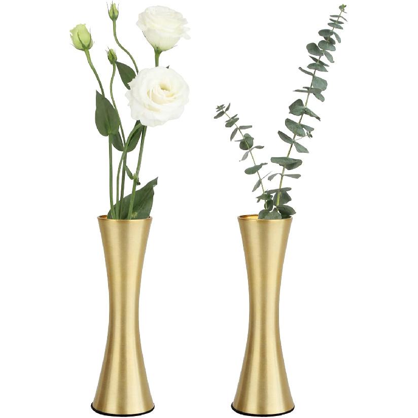 Vixdonos 6.7 inch Brass-Toned Metal Vase Small Flower Vase Set of 2 Modern Decorative Vase for Home Decor, Wedding or Gift(Gold)