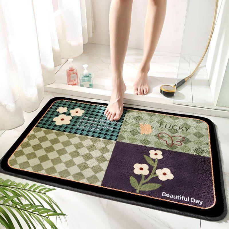 Badezimmerteppichmatte, Weißer Blume Badezimmerteppiche Flauschig Weich Superfeine Faserteppiche Rutschfeste Badematte Maschinenwäsche Plüschmatten, Badezimmerteppich