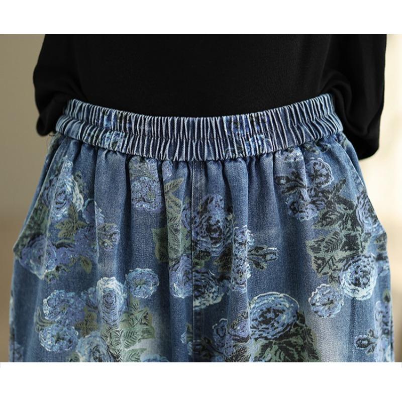 DIMANAF Plus Size Autumn 2025 Jeans New Long Pants Women Loose Denim Trousers Big Size Casual Floral Print