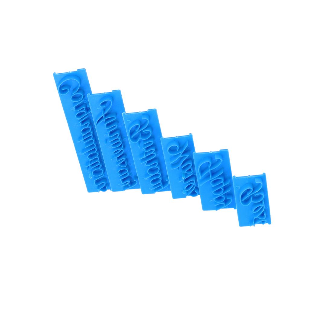 6Pcs Words Cake Mold DIY Handwritten Letter Printed Stamp Mould Bakery Supplies Blue