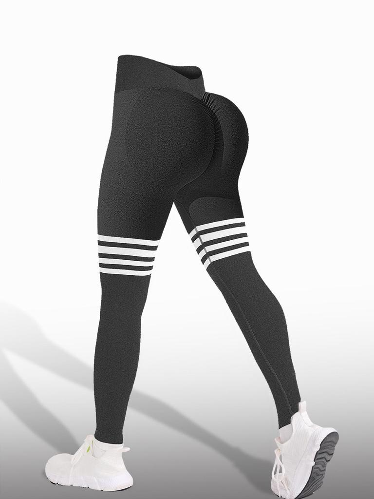 Women's Seamless High-Waisted Striped Peach Lift Yoga Leggings