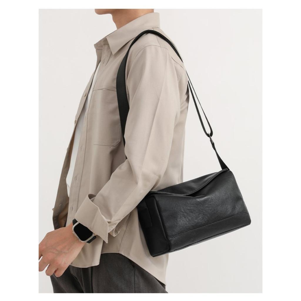 Crossbody Bag Unisex Leather Adjustable Strap Stitched Detail Daily Commute