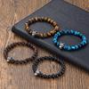New Black Agate Tiger Eye Stone DIY Bracelet with Personalized Wolf Head Stainless Steel Trendy Men's Beaded Bracelet
