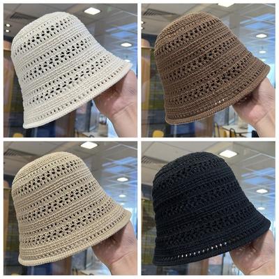 Temperament Straw Sun Hat Sweet Sun Protection Cap Sunscreen Knitted Bucket Hat  Outdoor
