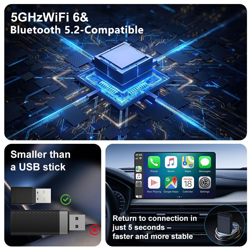 CP022 Wireless CarPlay Adapter Android Auto Converter Wired to Wireless Car Play Dongle Plug Play USB Adapter