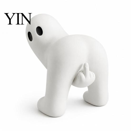 Einzigartige Harzskulptur für Partys Lustige Mittelfinger-Geisterfigur, Neuartige Weiße Statue, Gruseliges Virales Geschenk Halloween Tischdekoration Kaminsims,