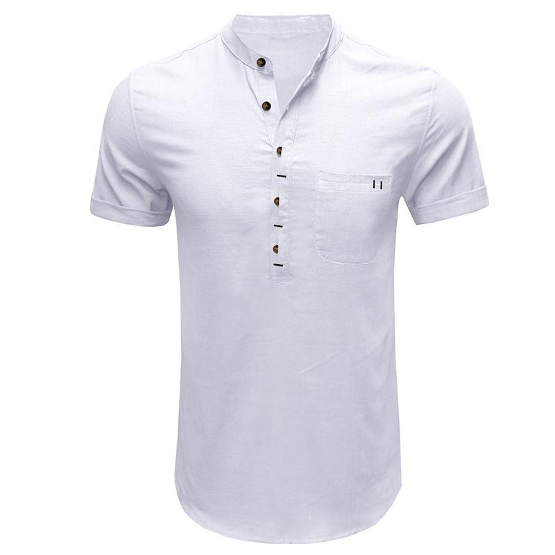 Summer Men's Short-sleeved Stand Collar Linen Shirt Breathable Short-sleeved Cotton Linen Shirt Men Casual Wear Minimalist Fashion Breathable Shirt