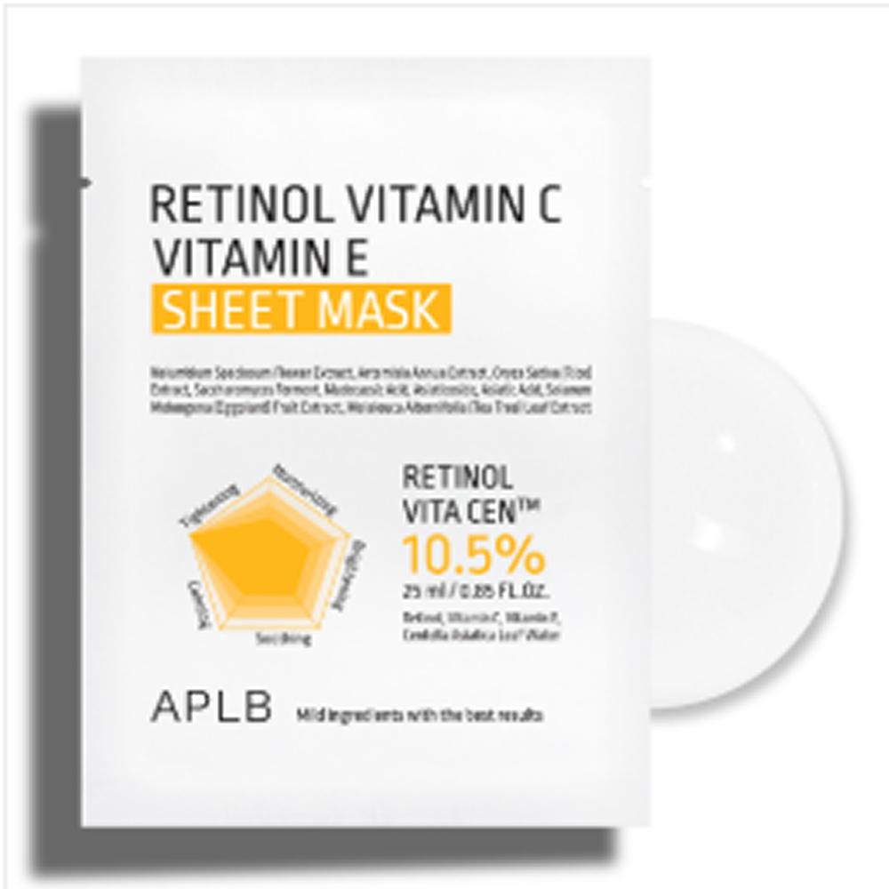 Face Sheet Mask APLB Retinol Vitamin C Vitamin E Sheet Mask, 3 / 5 / 10 Sheets, Radiant & Smooth Care
