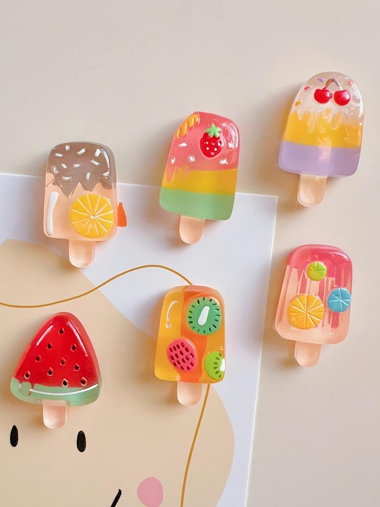 6pcs Set of Fruit & Ice Cream Magnetic Fridge Magnets - Strawberry, Watermelon Designs for Kitchen Decor and DIY Projects