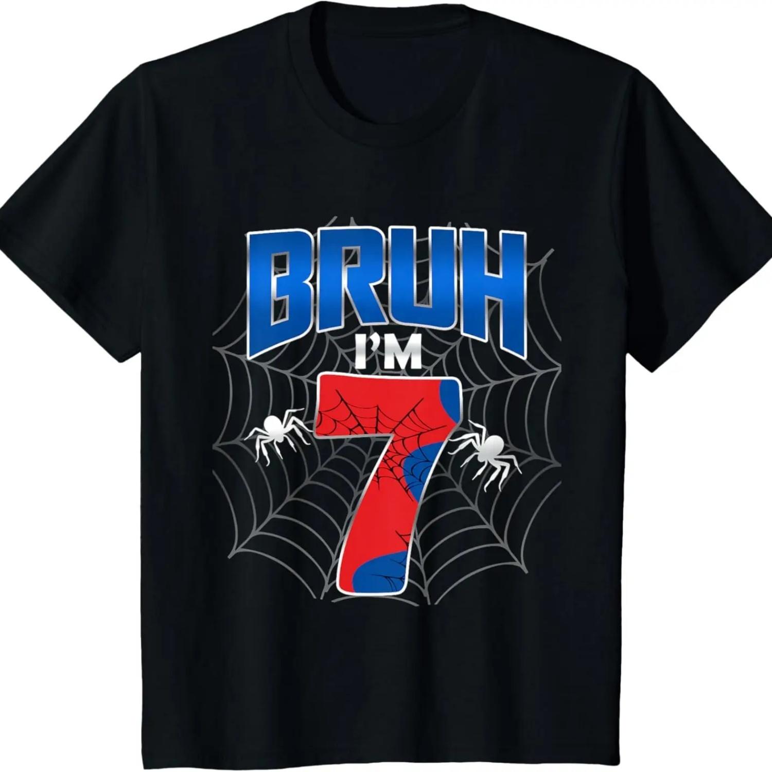 

Kids Bruh I m 7 Year Old It s My 7th Birthday Boy Spider Web T-Shirt S чёрный