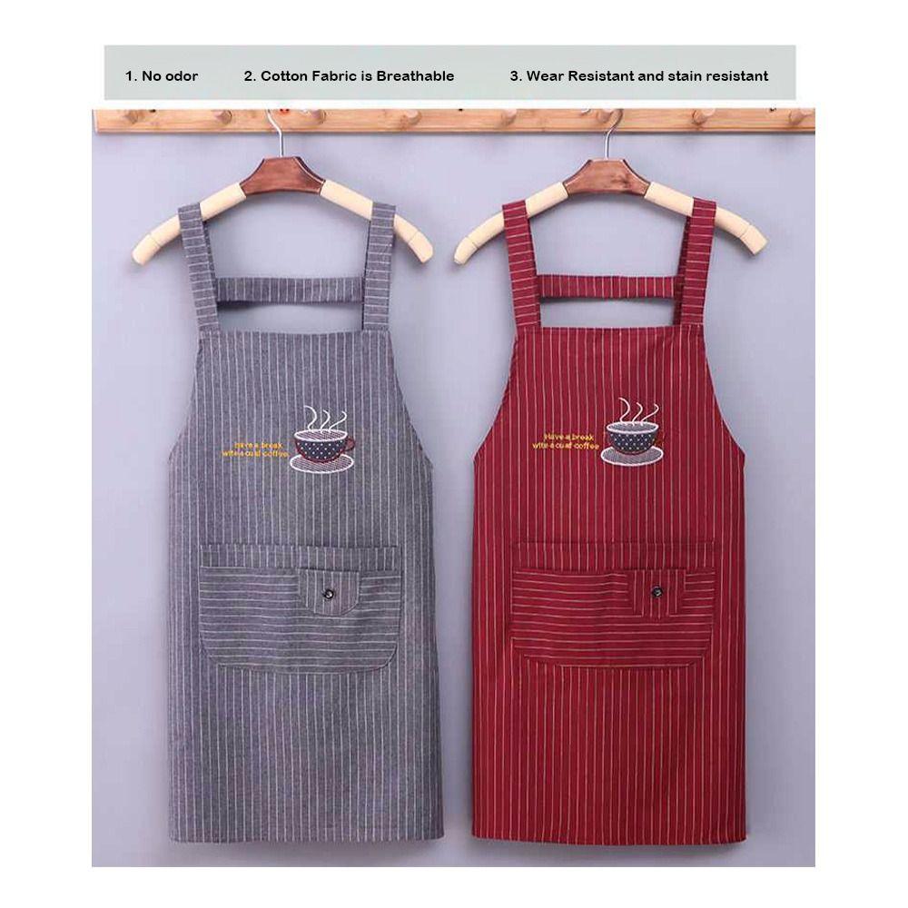 Stripe Design Cotton Apron Sleeveless Cooking Apron Two Front Pockets Women Apron  Coffee House