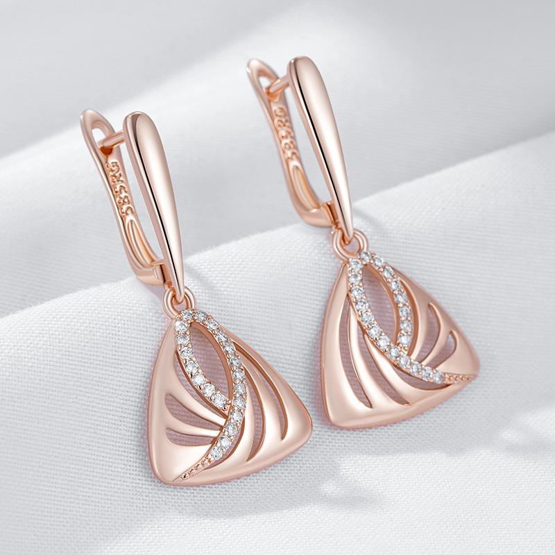 Cercei unici geometrici de culoare aur roz, cu picătură, pentru femei, cu accesorii strălucitoare din zircon natural, bijuterii fine pentru zi cu zi, cadou