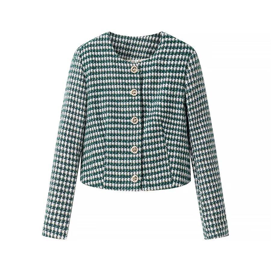 

Женское пальто в европейском и американском стиле зима 2024, с длинным рукавом и круглым вырезом, в гусиную лапку Small