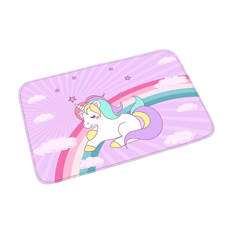 Pink Cute Cartoon Unicorn Pattern Doormat Bedroom Living Room Hallway Floor Rug Decor Balcony Anti-Slip Home Carpet Furry Mat