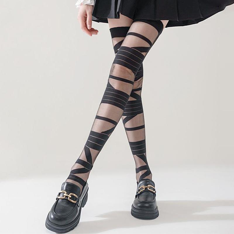 1Pair White Bandage Wool Knee Stockings Women Lolita Cross Straps Sexy Sock