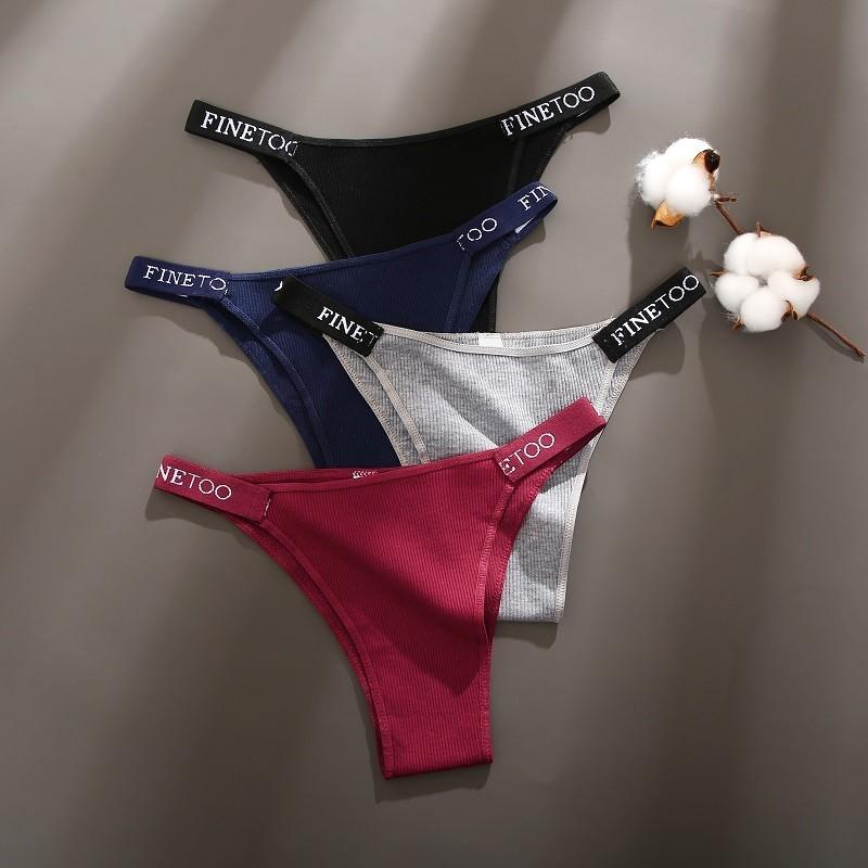 FINETOO Cotton Thongs for Women Sexy Panties Underwear Solid Color Intimates Lingerie