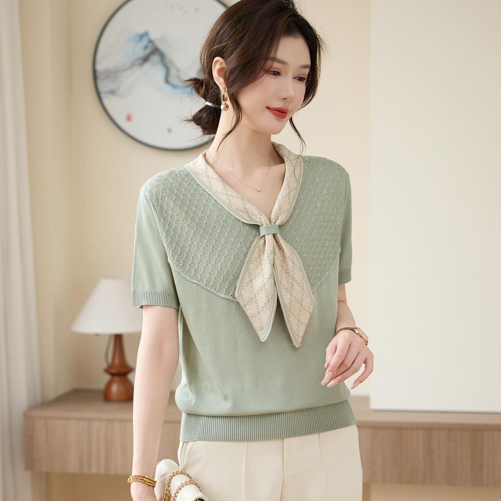 2026 Summer Ice Silk Knit Top for Women: Youthful and Cooling T-shirt