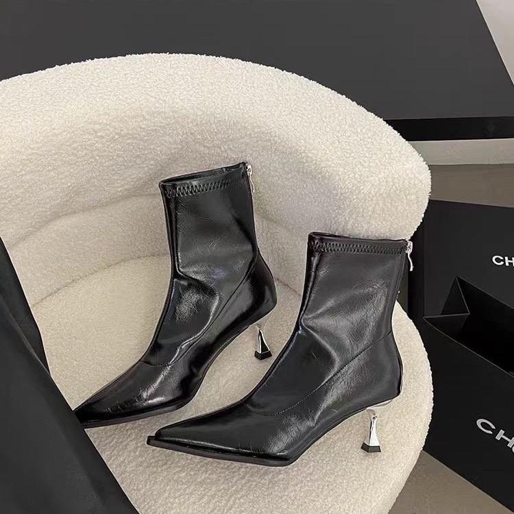 Fashion Pointed Toe Women's Ankle Boots Chelsea Stilettos 2024 New Fashion Dress Shoes Women's Party High Heels