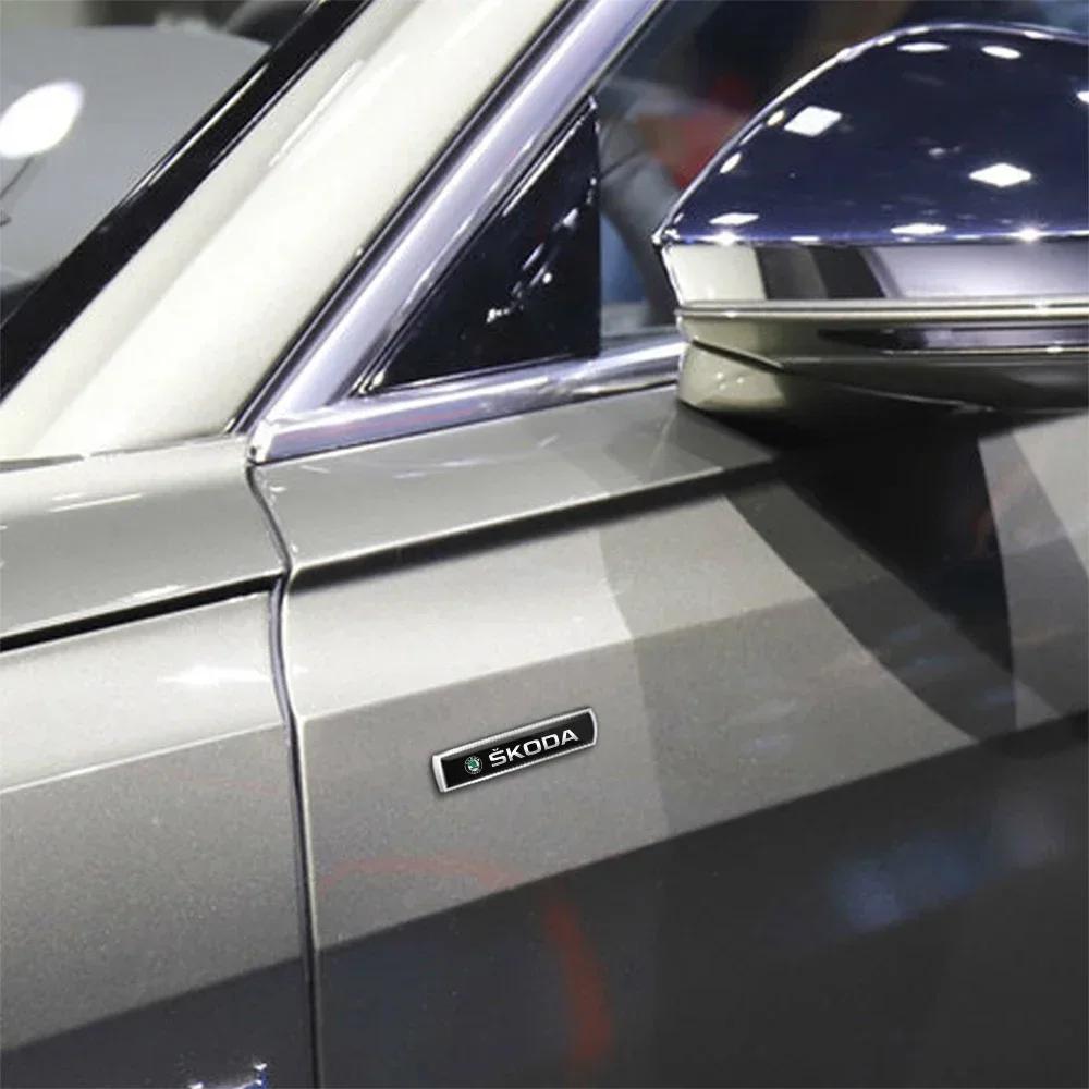 Car Styling 3D Aluminum Metal Body Fender Trunk Decorative Sticker Accessories For Skoda Octavia Rapid Fabia Superb Kamiq VRS A5