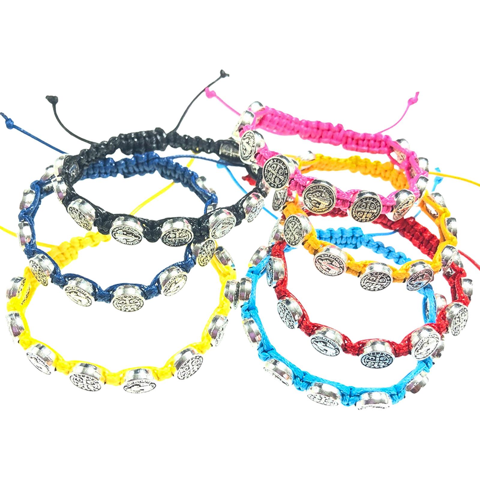 

Набор из 12 регулируемых браслетов с медалями Святого Бенедикта, плетеные регулируемые браслеты, духовные украшения для мужчин и женщин разноцветный