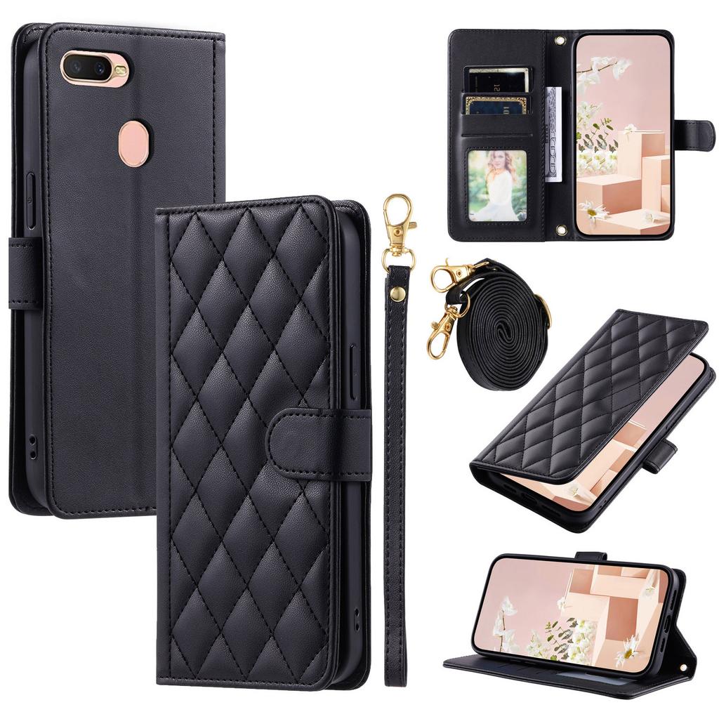 For OPPO A7/A5S/A7N/A12/A12S/A11K Crossbody Case Rhombus Grid Stand Phone Cover