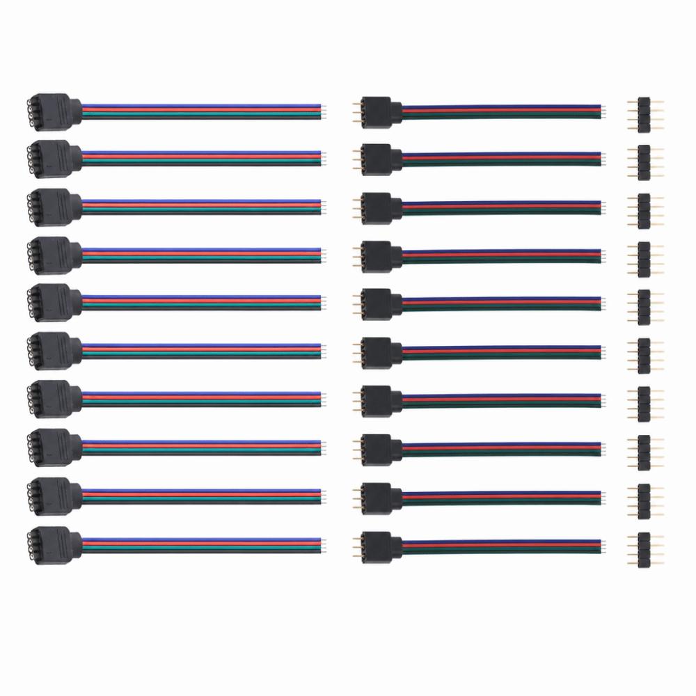 10Pcs 4Pin Connector Cable Male Connector Female Connector LED Strip Connector 10cm/3.94inch Wire Cable Connector RGB LED Strip