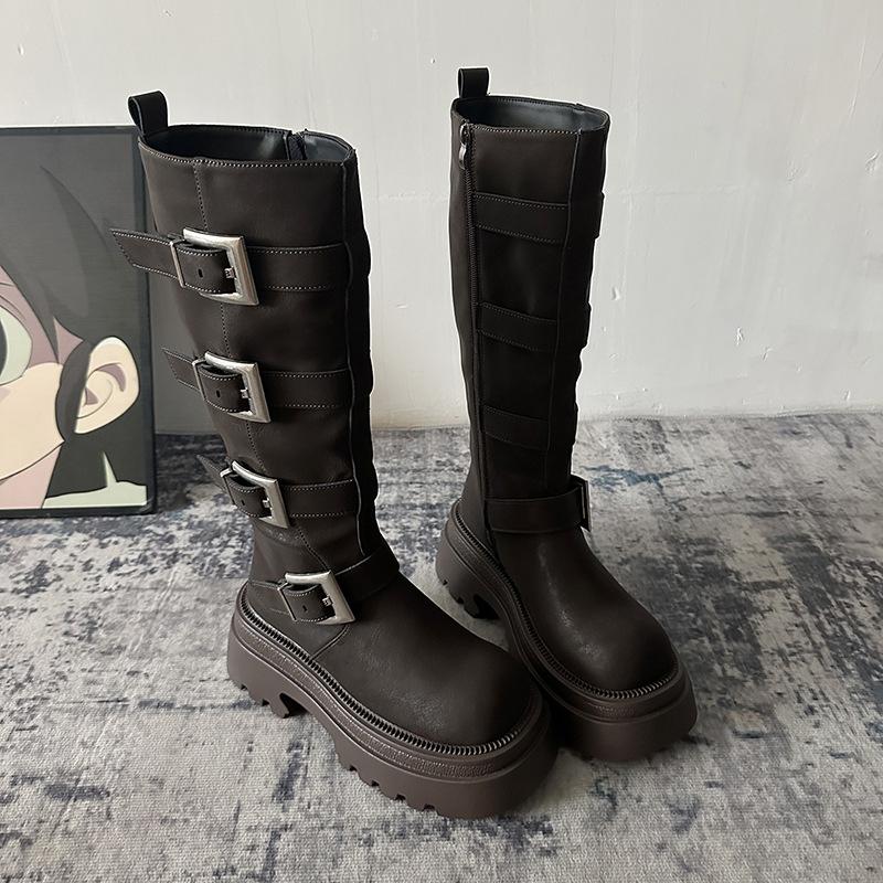 

Thick-soled temperament boots women s autumn 2025 new Internet celebrity explosion knight boots heightening small versatile boots 40 темно-коричневого