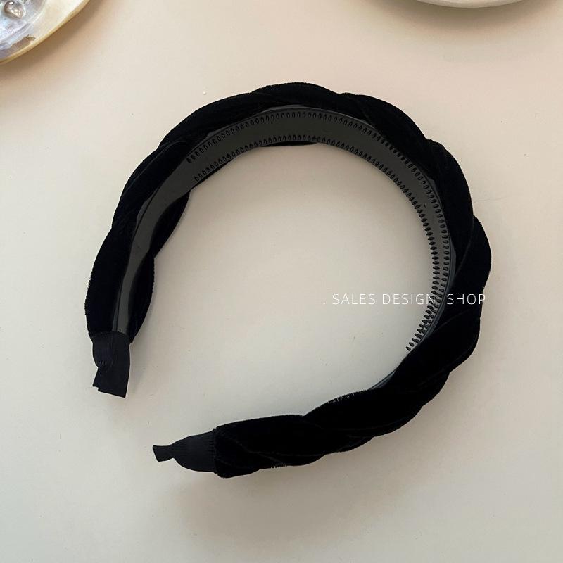 Korean Retro Pearl Velvet Cable Knit Braided Headband for Women