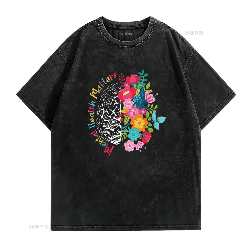 Mental Health Matters Awareness Brain Neurodiversity Emotion T Shirt vintage Washed homme Versatile Unisex fashion Comfortable