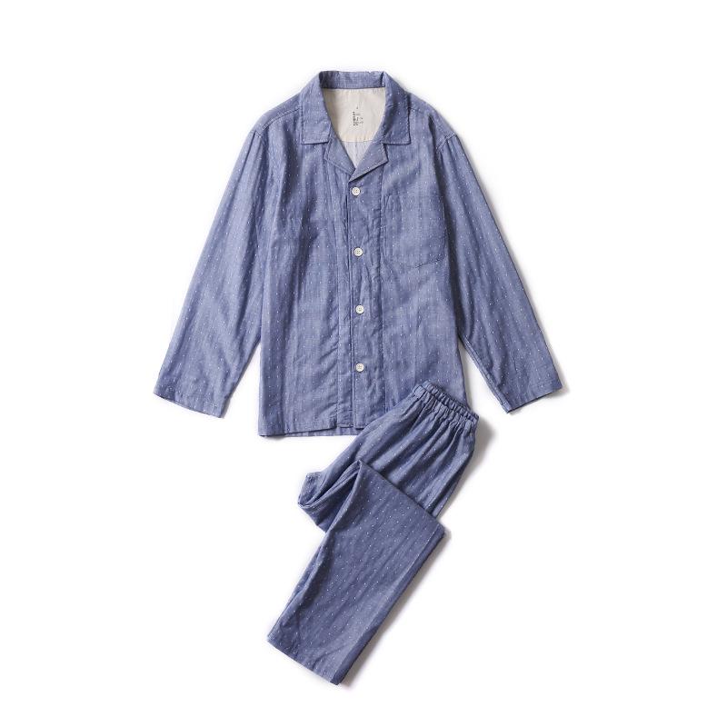 Set Pigiama in Cotone Stile Giapponese: Manica Lunga per Uomo e Donna, Pantaloni in Garza a Doppio Strato, Ideali per Coppie in Autunno.