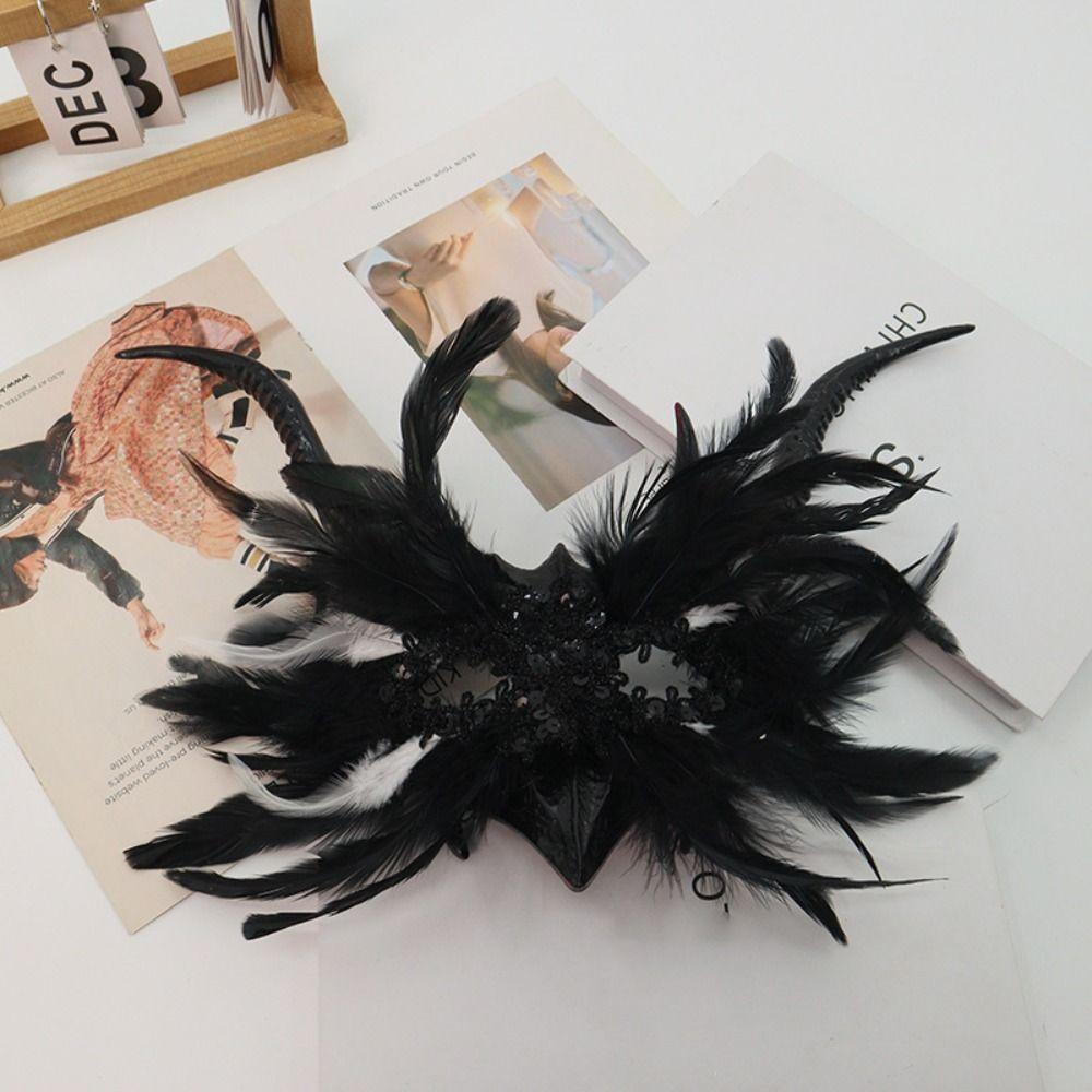 Cosplay Halloween Eye Mask Large Horn Gothic Mask Halloween Feather Masks  Halloween Carnival