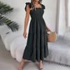 Women’s Ruffle Sleeve Square Neck Smocked Bodice Tiered Maxi Dress Casual Loose Fit Summer Dress